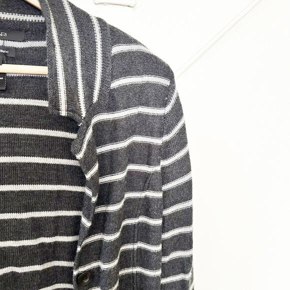 Tahari Merino Wool Blend Striped Cardigan Gray White Button-Front Pockets Sz S - Picture 3 of 6